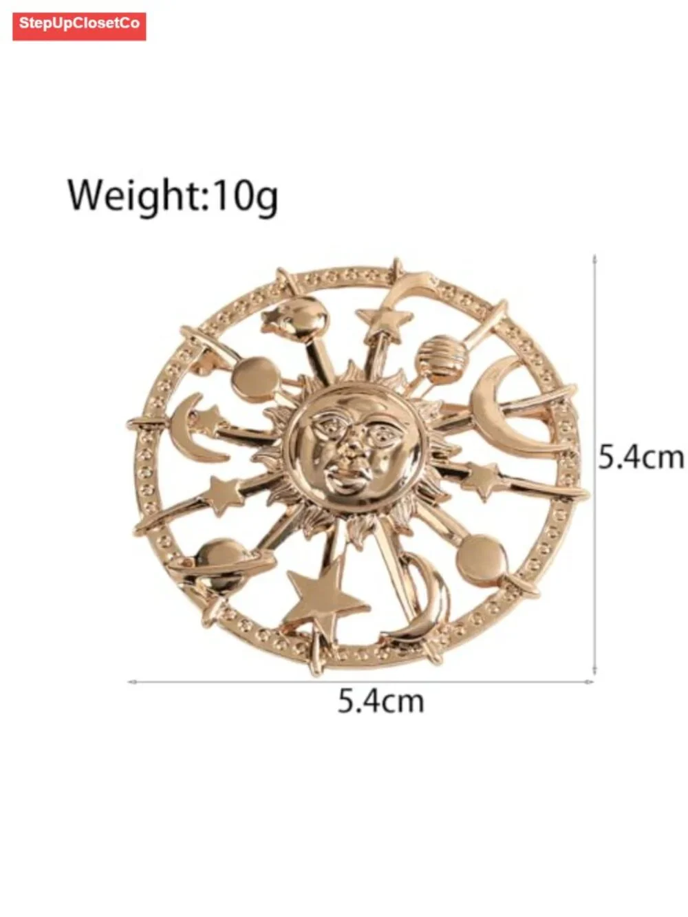 Vintage Moon Sun Brooch Pin Chunky Star Bohemian Statement